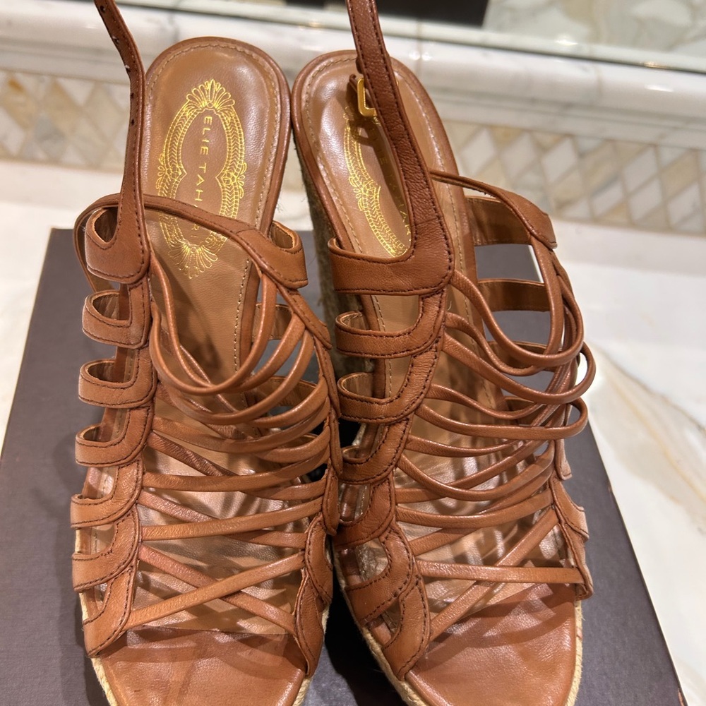 Elie Tahari Tan Strappy Sandals